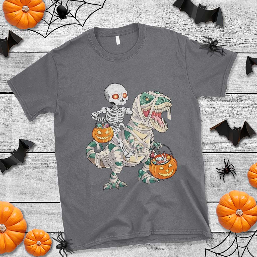 Funny Skeleton Riding Mummy Dinosaur Halloween T Shirt - Wonder Print Shop