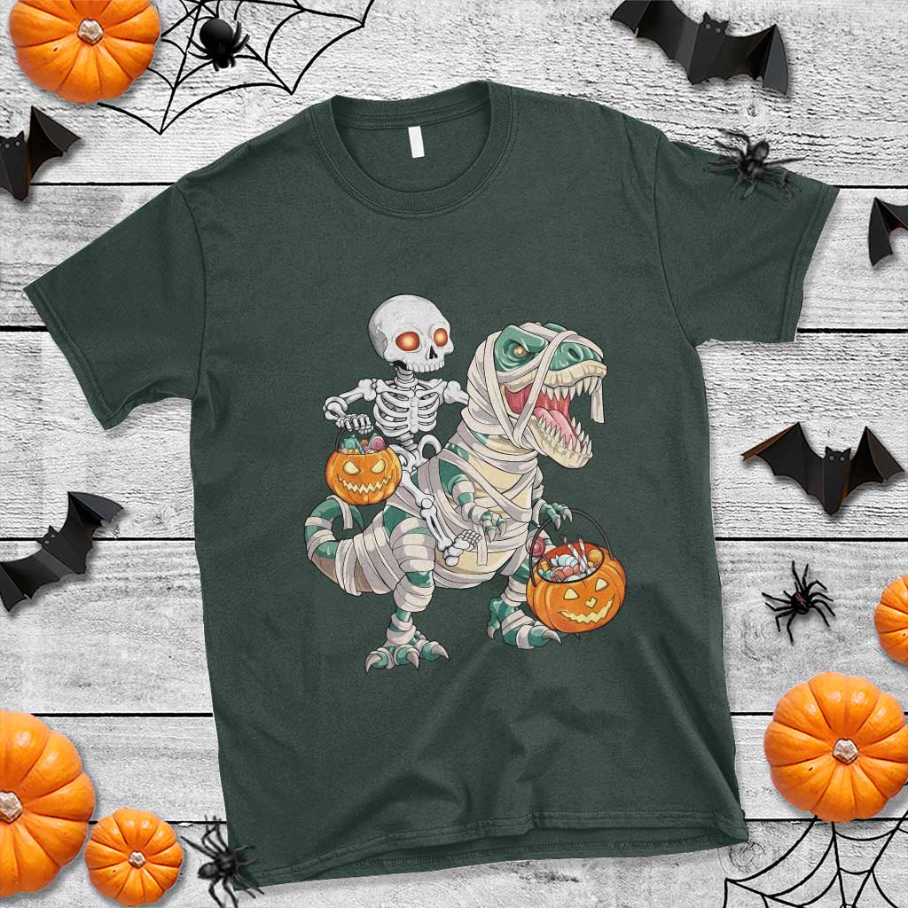 Funny Skeleton Riding Mummy Dinosaur Halloween T Shirt - Wonder Print Shop