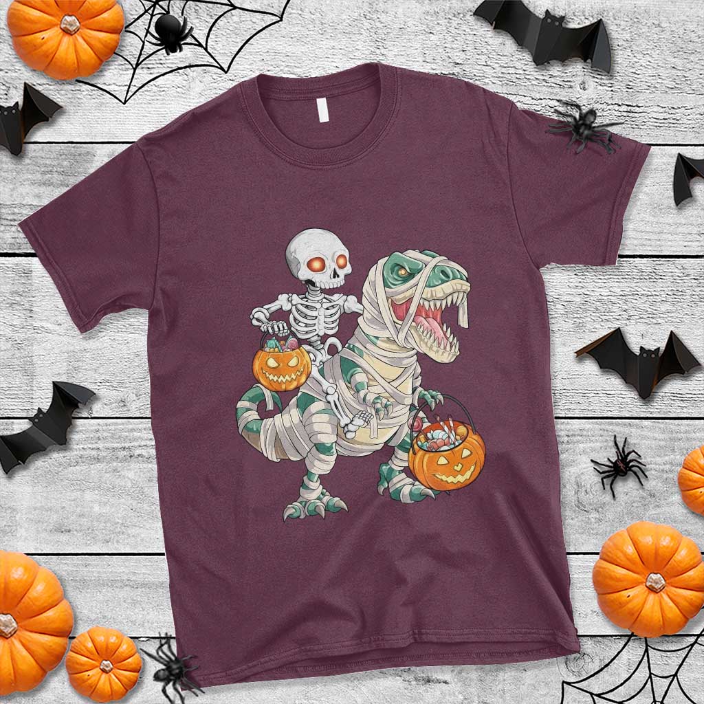 Funny Skeleton Riding Mummy Dinosaur Halloween T Shirt - Wonder Print Shop