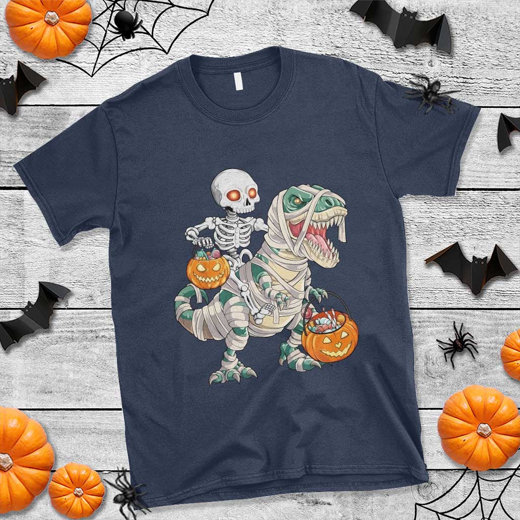Funny Skeleton Riding Mummy Dinosaur Halloween T Shirt - Wonder Print Shop