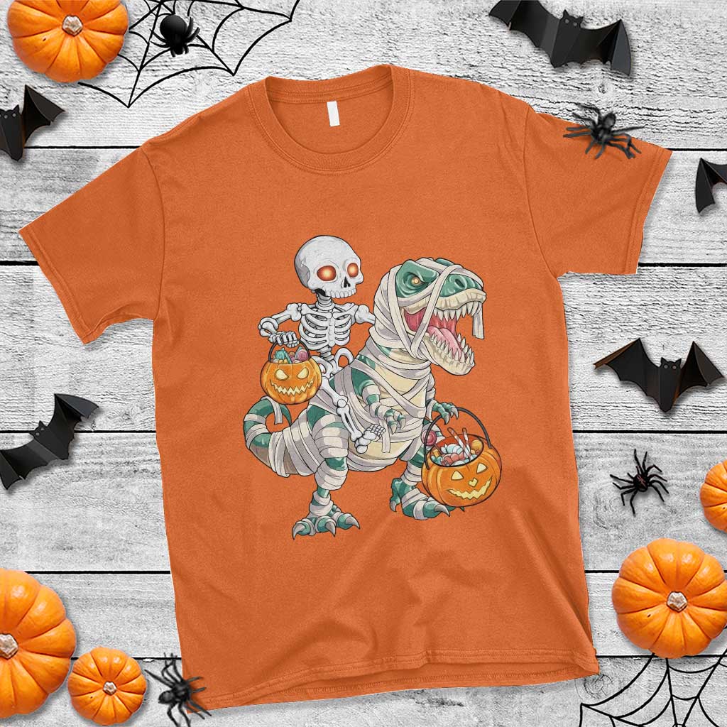 Funny Skeleton Riding Mummy Dinosaur Halloween T Shirt - Wonder Print Shop