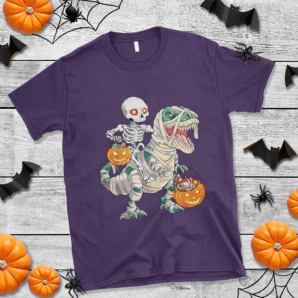 Funny Skeleton Riding Mummy Dinosaur Halloween T Shirt - Wonder Print Shop