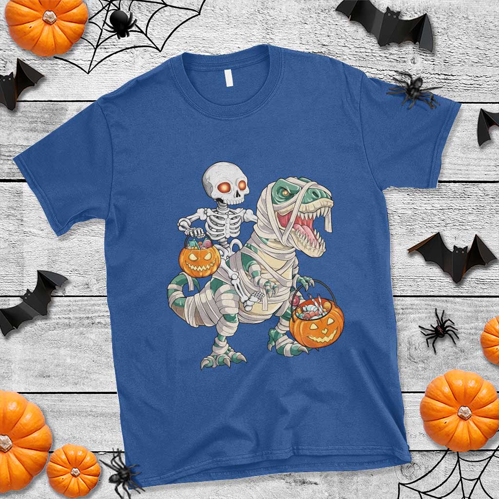 Funny Skeleton Riding Mummy Dinosaur Halloween T Shirt - Wonder Print Shop