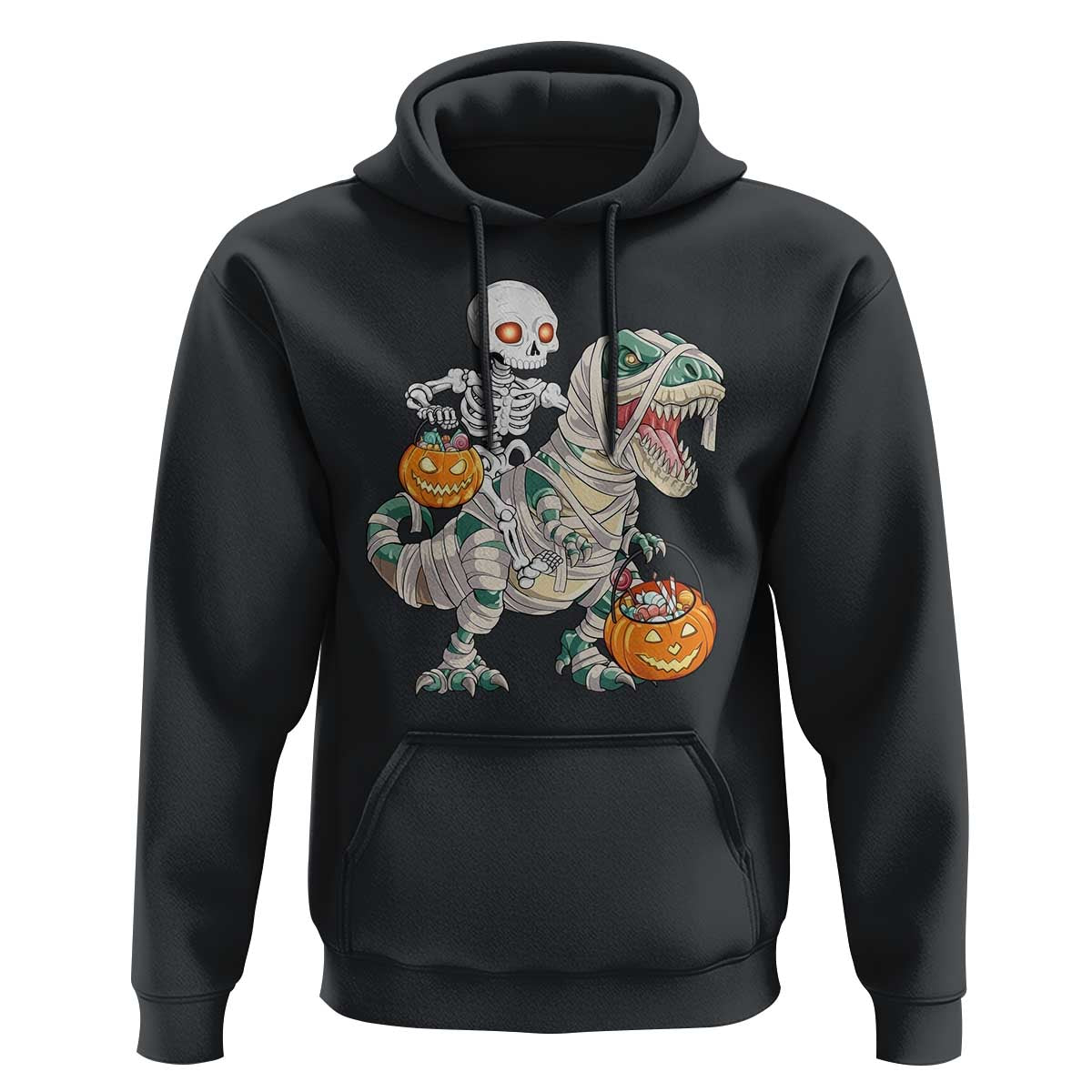 Funny Skeleton Riding Mummy Dinosaur Halloween Hoodie - Wonder Print Shop