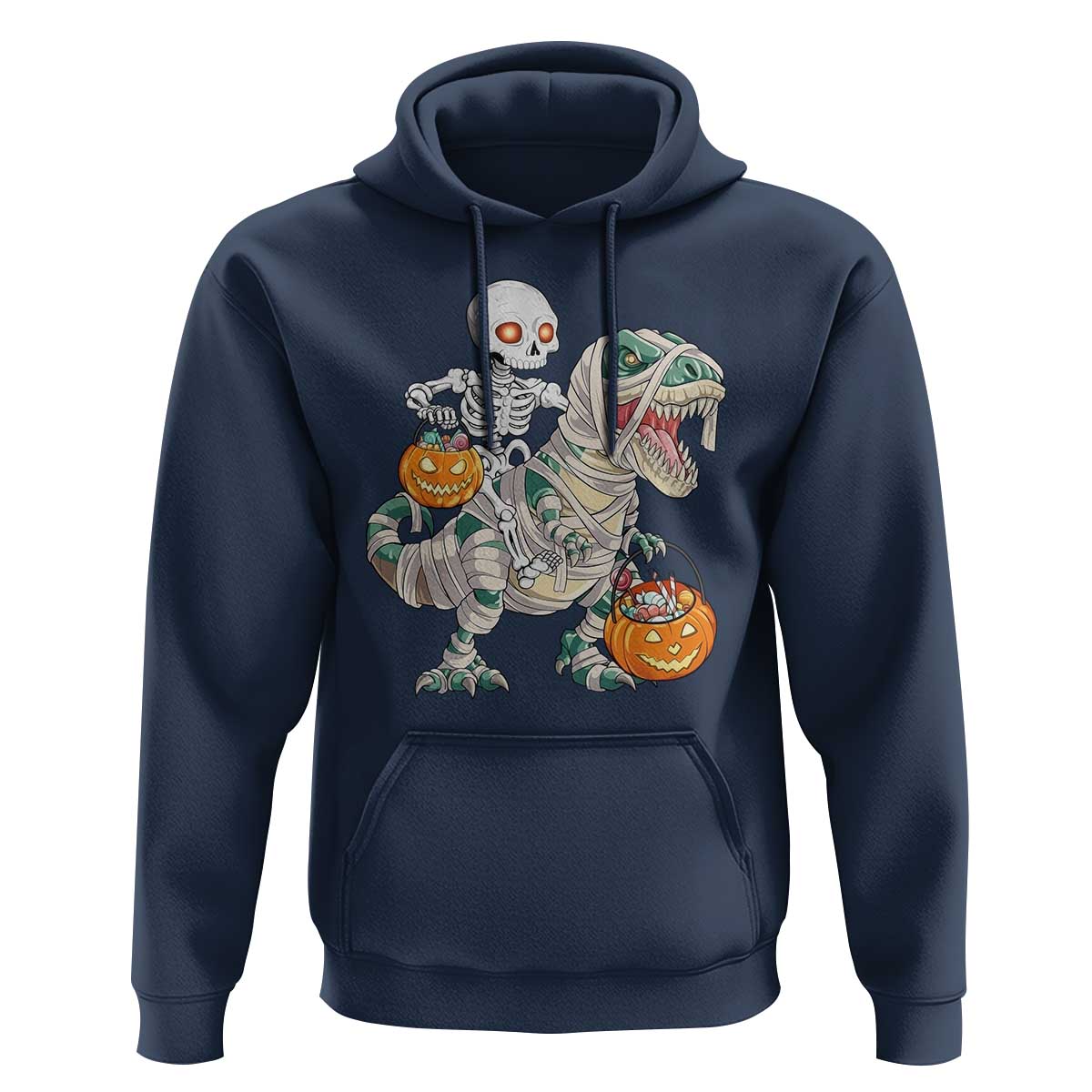 Funny Skeleton Riding Mummy Dinosaur Halloween Hoodie - Wonder Print Shop