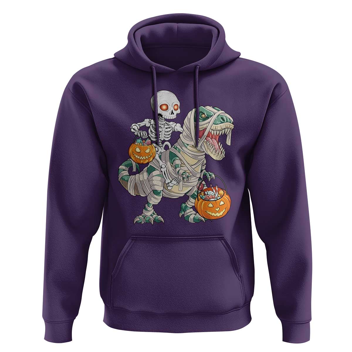 Funny Skeleton Riding Mummy Dinosaur Halloween Hoodie - Wonder Print Shop