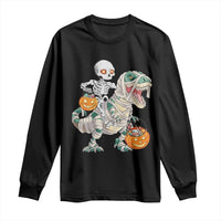 Funny Skeleton Riding Mummy Dinosaur Halloween Long Sleeve Shirt - Wonder Print Shop