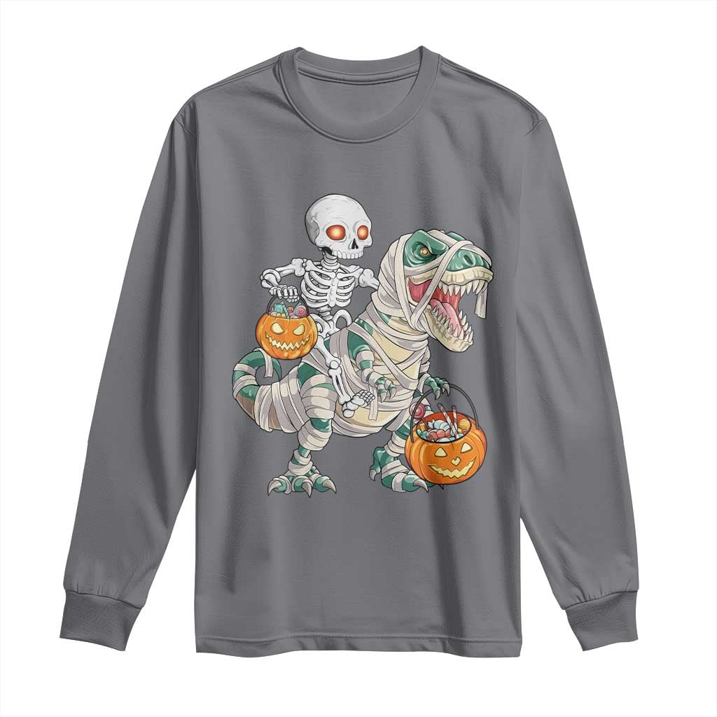 Funny Skeleton Riding Mummy Dinosaur Halloween Long Sleeve Shirt - Wonder Print Shop