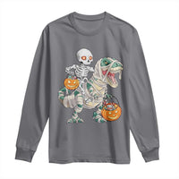 Funny Skeleton Riding Mummy Dinosaur Halloween Long Sleeve Shirt - Wonder Print Shop