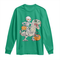 Funny Skeleton Riding Mummy Dinosaur Halloween Long Sleeve Shirt - Wonder Print Shop