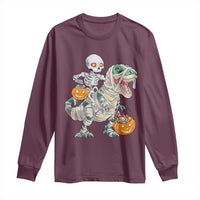 Funny Skeleton Riding Mummy Dinosaur Halloween Long Sleeve Shirt - Wonder Print Shop