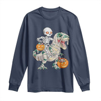 Funny Skeleton Riding Mummy Dinosaur Halloween Long Sleeve Shirt - Wonder Print Shop