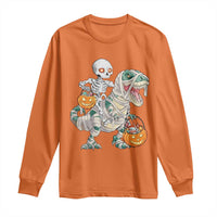 Funny Skeleton Riding Mummy Dinosaur Halloween Long Sleeve Shirt - Wonder Print Shop