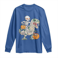 Funny Skeleton Riding Mummy Dinosaur Halloween Long Sleeve Shirt - Wonder Print Shop