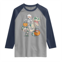 Funny Skeleton Riding Mummy Dinosaur Halloween Raglan Shirt - Wonder Print Shop