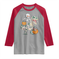 Funny Skeleton Riding Mummy Dinosaur Halloween Raglan Shirt - Wonder Print Shop