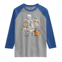 Funny Skeleton Riding Mummy Dinosaur Halloween Raglan Shirt - Wonder Print Shop