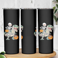 Funny Skeleton Riding Mummy Dinosaur Halloween Skinny Tumbler - Wonder Print Shop