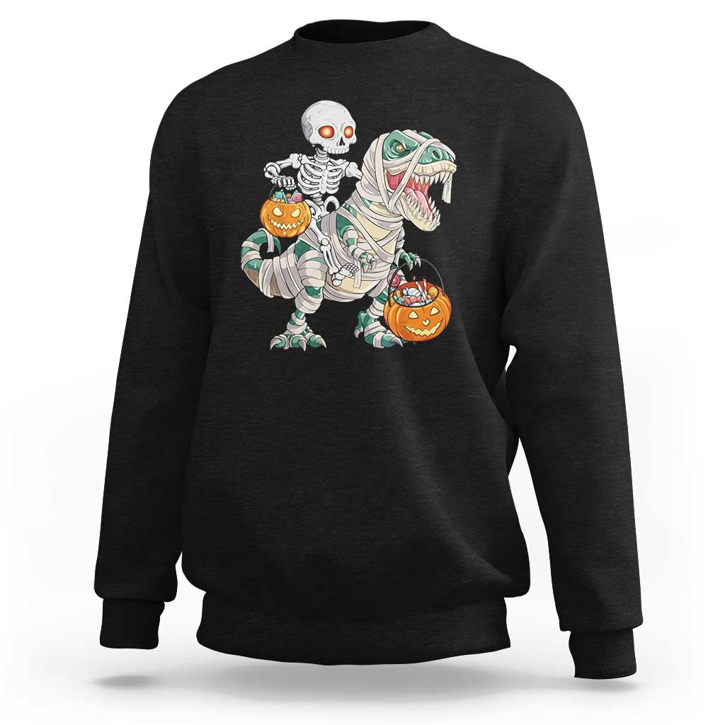 Funny Skeleton Riding Mummy Dinosaur Halloween Sweatshirt - Wonder Print Shop