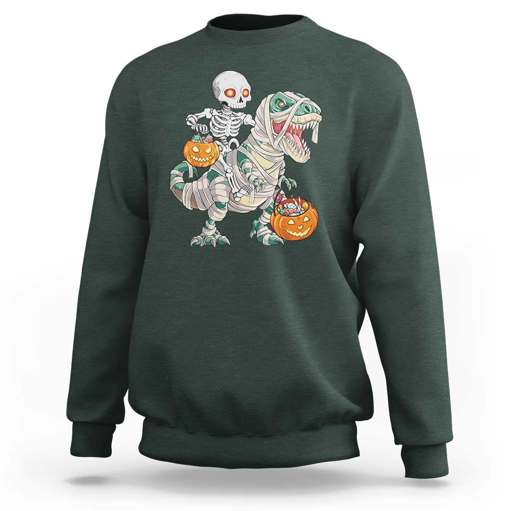 Funny Skeleton Riding Mummy Dinosaur Halloween Sweatshirt - Wonder Print Shop