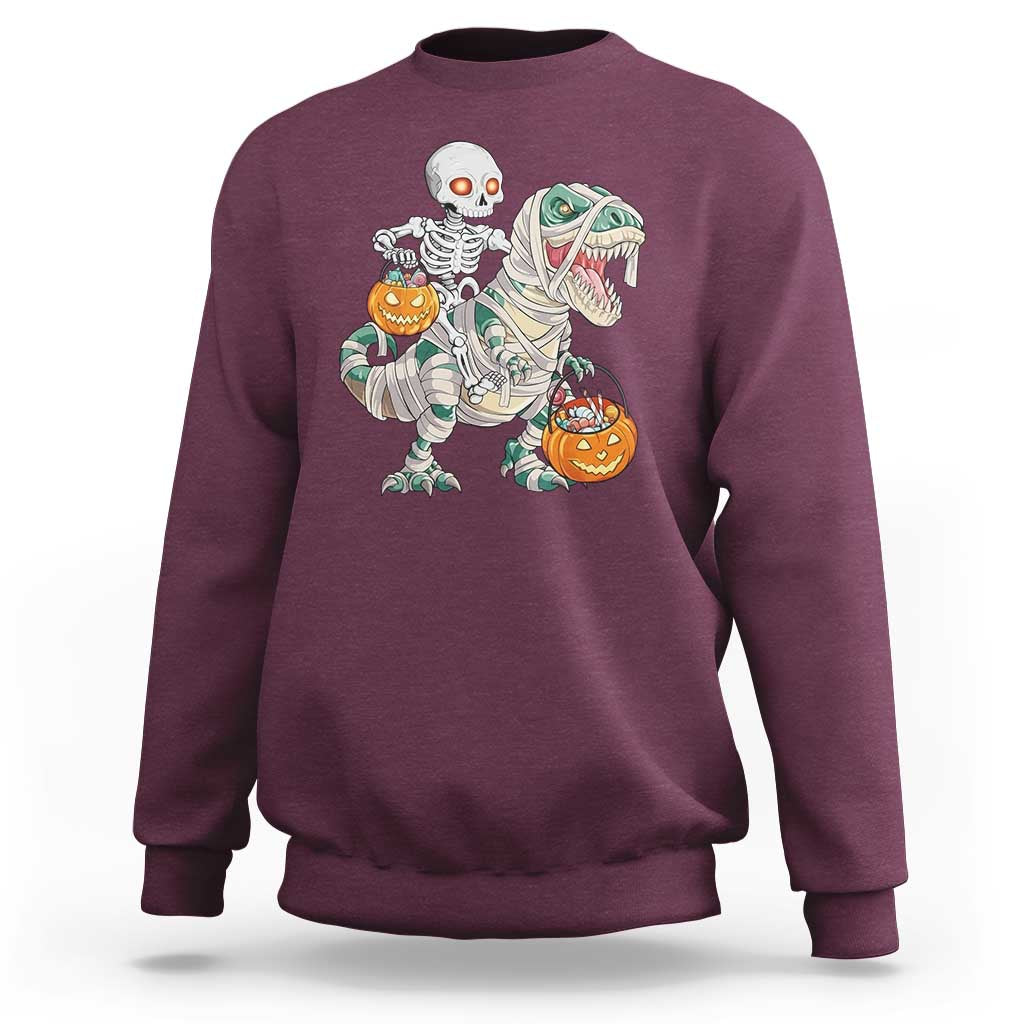 Funny Skeleton Riding Mummy Dinosaur Halloween Sweatshirt - Wonder Print Shop