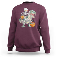 Funny Skeleton Riding Mummy Dinosaur Halloween Sweatshirt - Wonder Print Shop