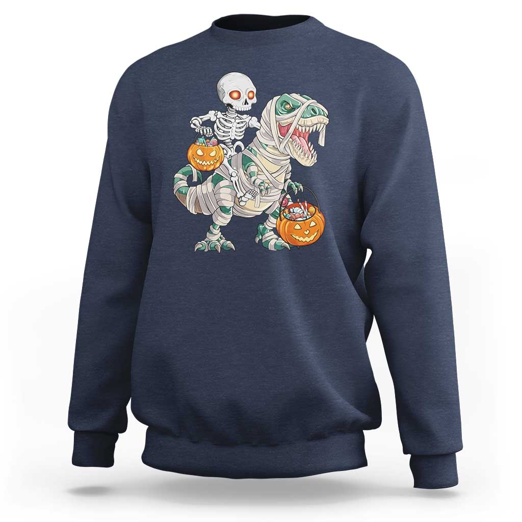Funny Skeleton Riding Mummy Dinosaur Halloween Sweatshirt - Wonder Print Shop