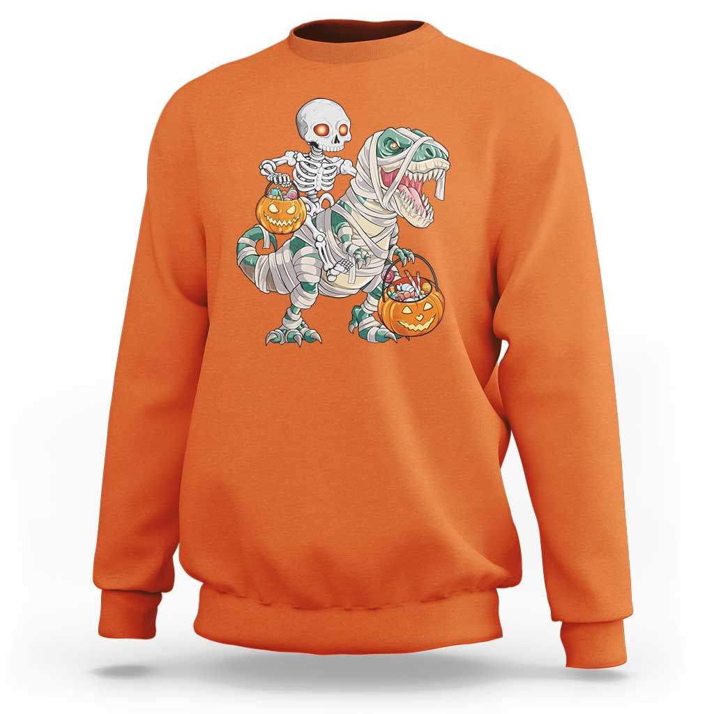 Funny Skeleton Riding Mummy Dinosaur Halloween Sweatshirt - Wonder Print Shop