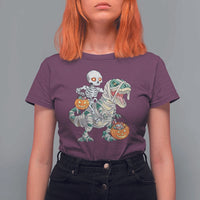 Funny Skeleton Riding Mummy Dinosaur Halloween T Shirt For Women - Wonder Print Shop