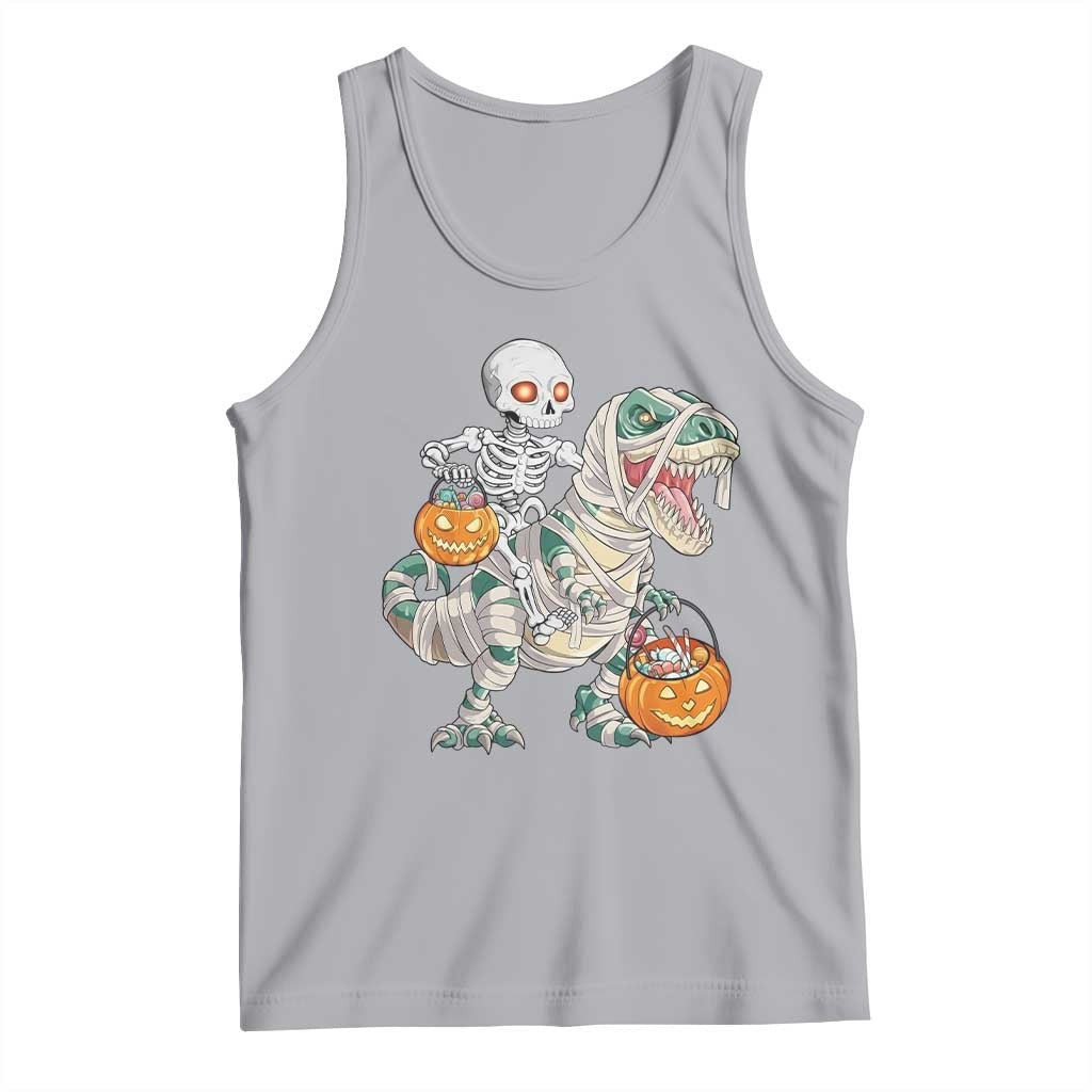 Funny Skeleton Riding Mummy Dinosaur Halloween Tank Top - Wonder Print Shop
