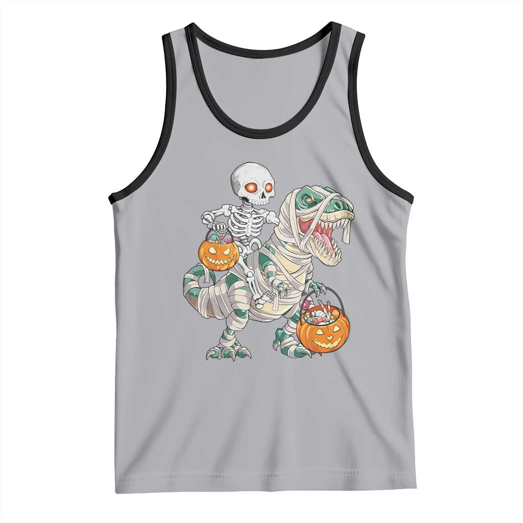 Funny Skeleton Riding Mummy Dinosaur Halloween Tank Top - Wonder Print Shop