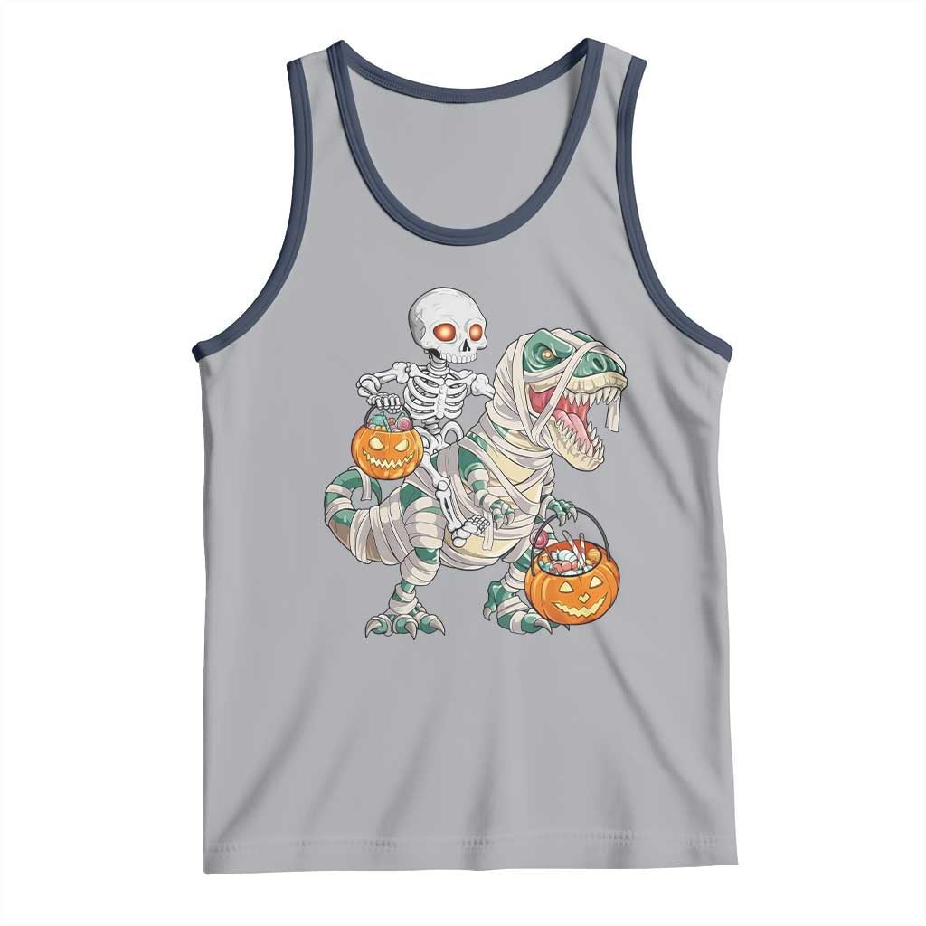 Funny Skeleton Riding Mummy Dinosaur Halloween Tank Top - Wonder Print Shop