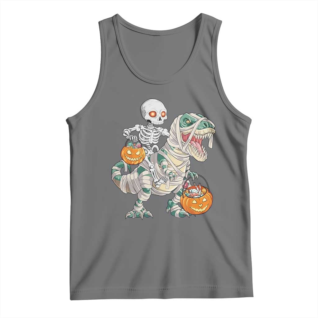 Funny Skeleton Riding Mummy Dinosaur Halloween Tank Top - Wonder Print Shop