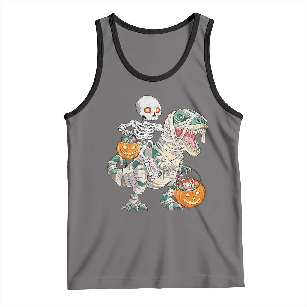 Funny Skeleton Riding Mummy Dinosaur Halloween Tank Top - Wonder Print Shop