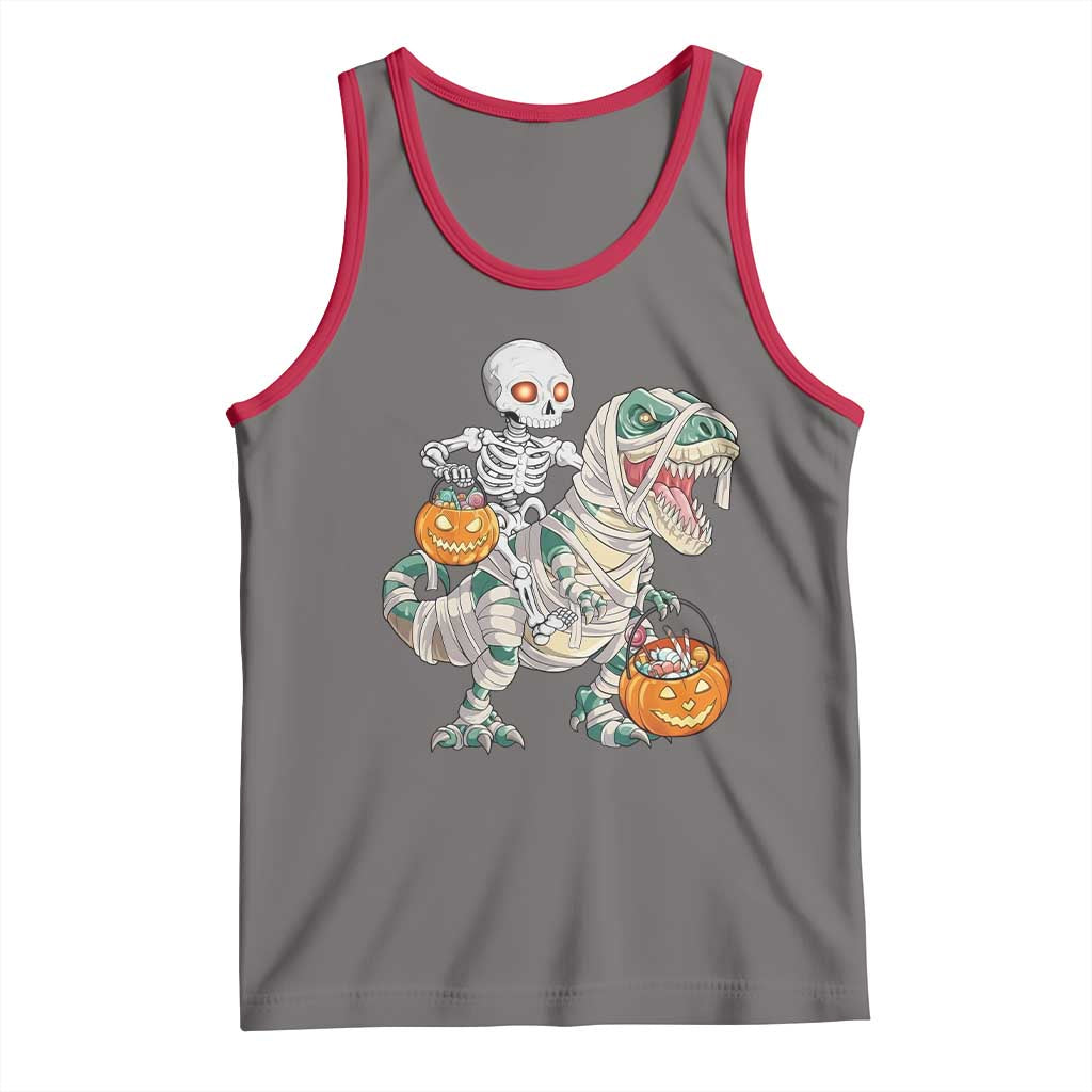 Funny Skeleton Riding Mummy Dinosaur Halloween Tank Top - Wonder Print Shop