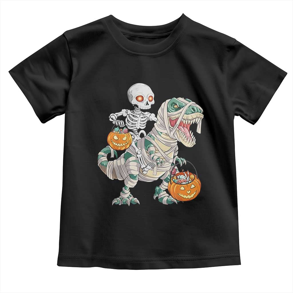 Funny Skeleton Riding Mummy Dinosaur Halloween Toddler T Shirt - Wonder Print Shop