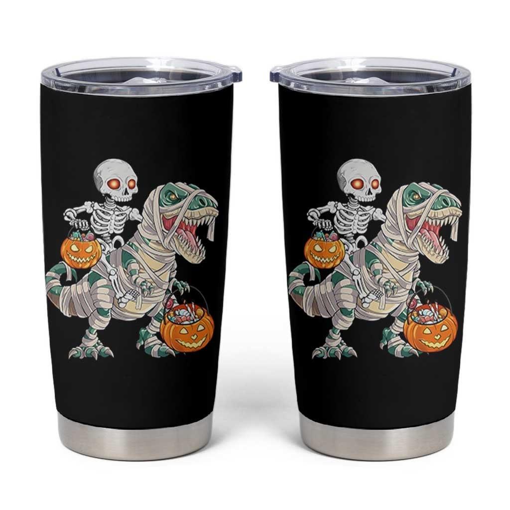 Funny Skeleton Riding Mummy Dinosaur Halloween Tumbler Cup - Wonder Print Shop