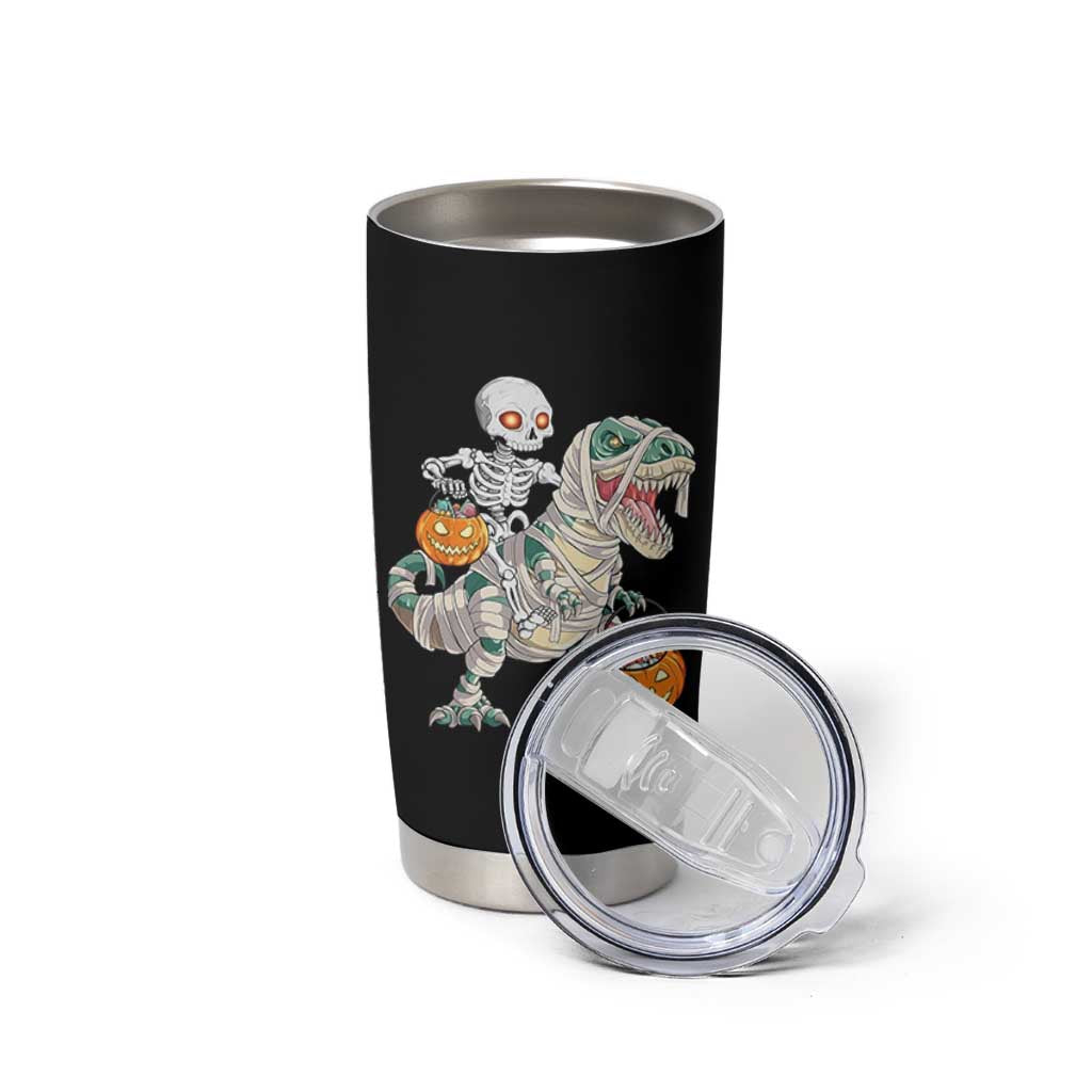 Funny Skeleton Riding Mummy Dinosaur Halloween Tumbler Cup - Wonder Print Shop