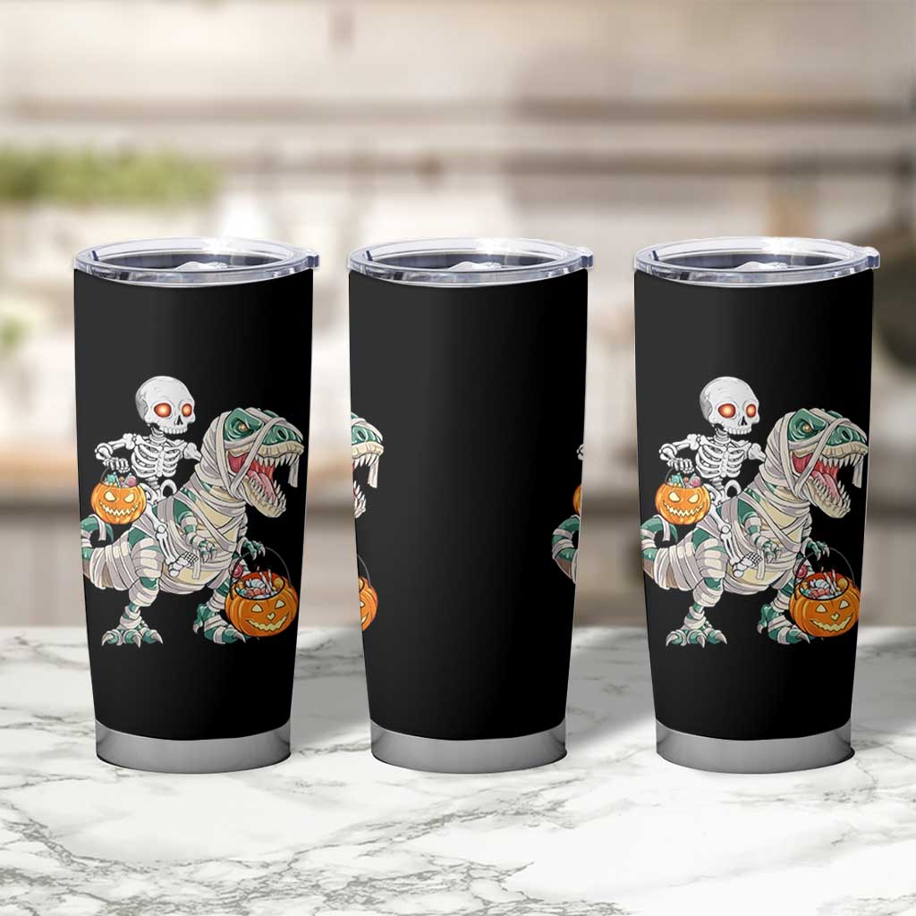 Funny Skeleton Riding Mummy Dinosaur Halloween Tumbler Cup - Wonder Print Shop