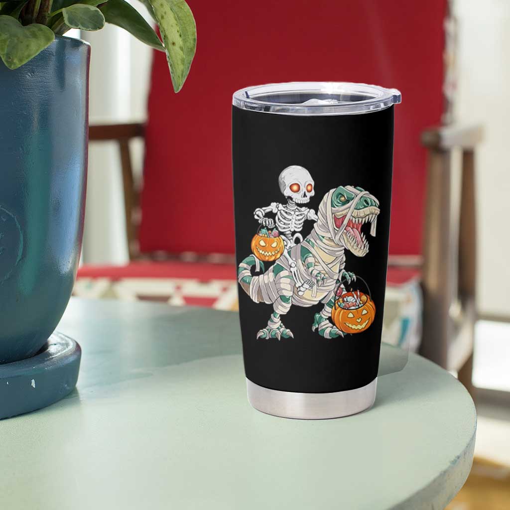 Funny Skeleton Riding Mummy Dinosaur Halloween Tumbler Cup - Wonder Print Shop