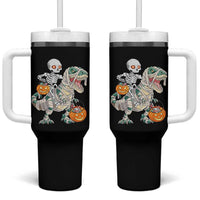 Funny Skeleton Riding Mummy Dinosaur Halloween Tumbler With Handle - Wonder Print Shop