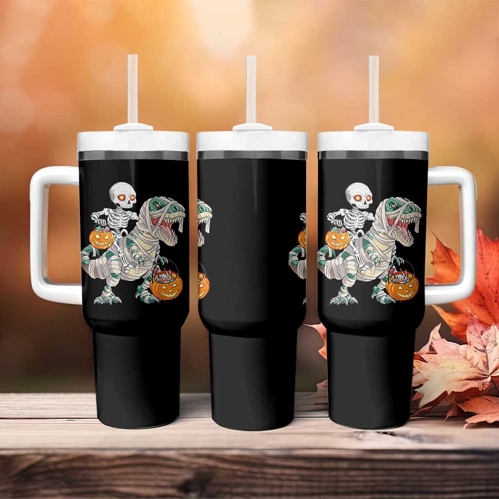 Funny Skeleton Riding Mummy Dinosaur Halloween Tumbler With Handle - Wonder Print Shop