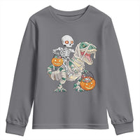 Funny Skeleton Riding Mummy Dinosaur Halloween Youth Sweatshirt - Wonder Print Shop