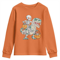 Funny Skeleton Riding Mummy Dinosaur Halloween Youth Sweatshirt - Wonder Print Shop