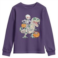 Funny Skeleton Riding Mummy Dinosaur Halloween Youth Sweatshirt - Wonder Print Shop