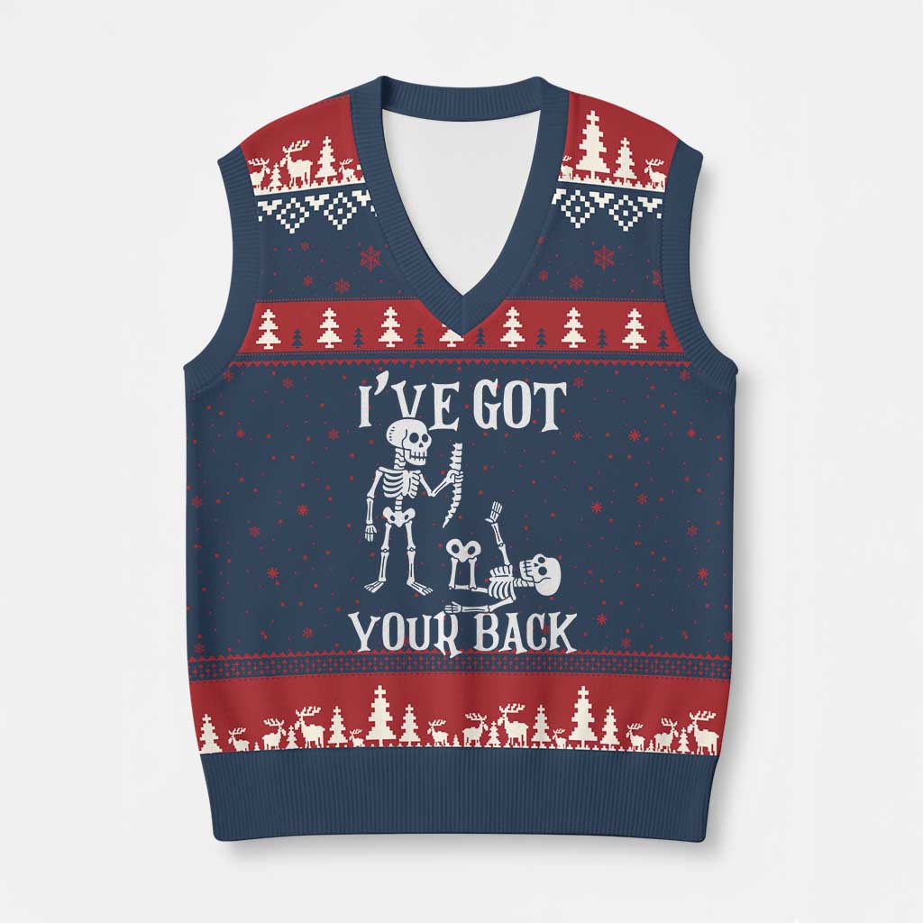 Funny I Got Your Back V-Neck Knit Sweater Vest Halloween Skeleton Skull - Wonder Print Shop
