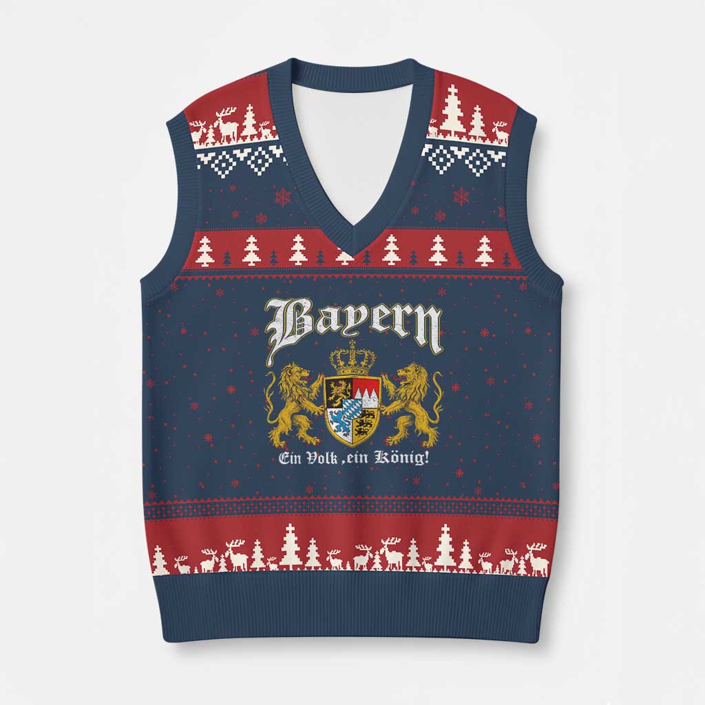 Bavarian German Pride V-Neck Knit Sweater Vest Bayern Ein Volk Ein Konig