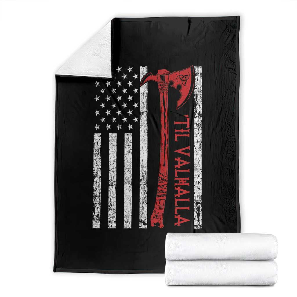 Viking Til Valhalla Throw Blanket Norse Mythology Axe USA Flag - Wonder Print Shop