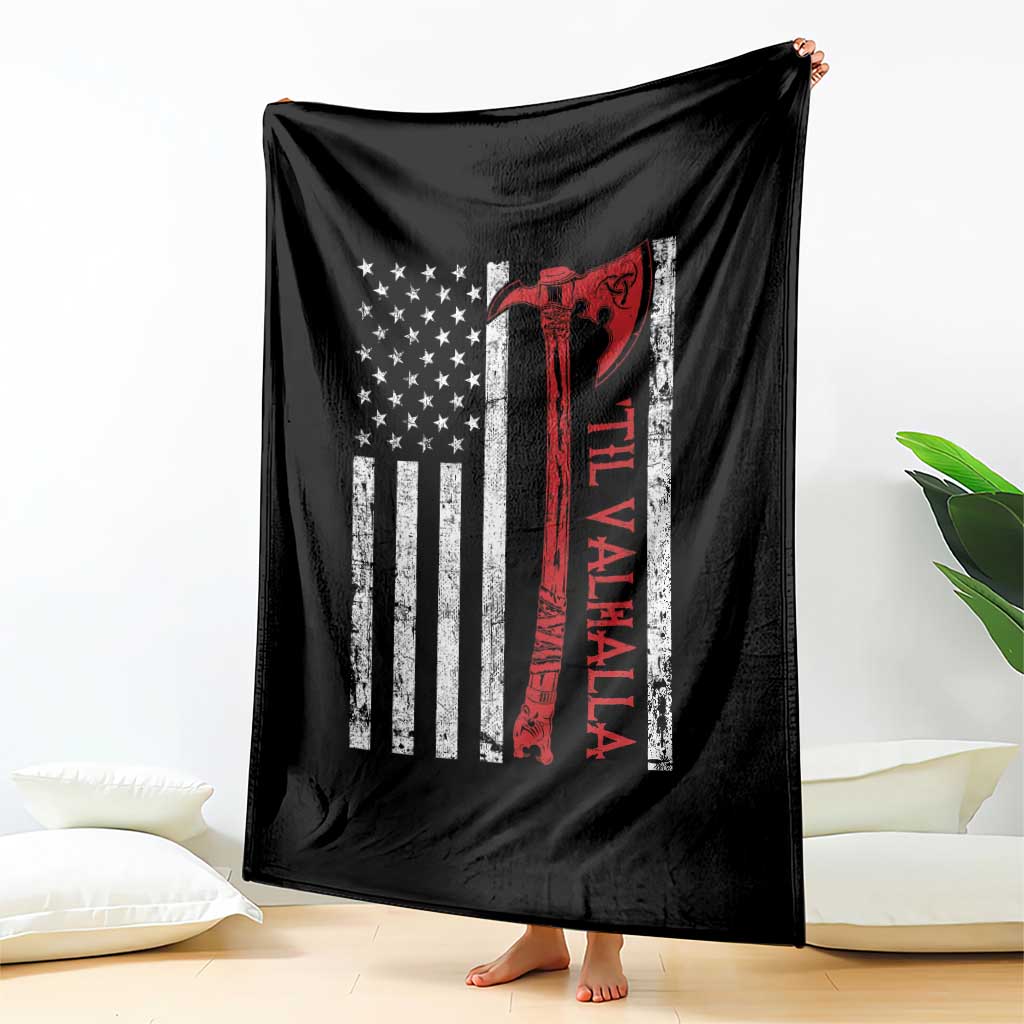 Viking Til Valhalla Throw Blanket Norse Mythology Axe USA Flag - Wonder Print Shop