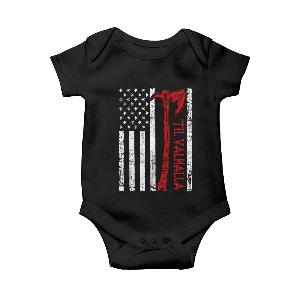 Viking Til Valhalla Baby Onesie Norse Mythology Axe USA Flag - Wonder Print Shop